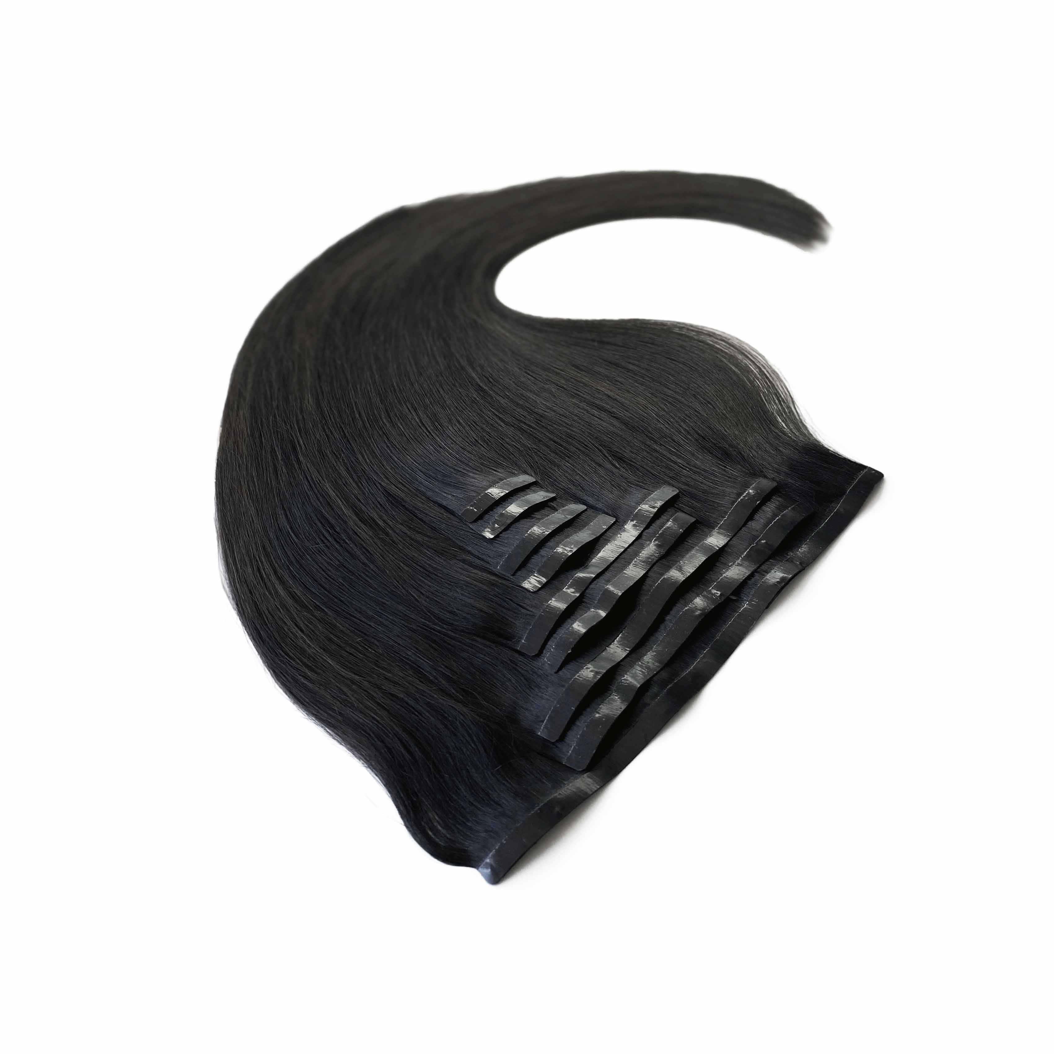 #1 Jet Black Seamless Clip in Hair Extensions - Image 3